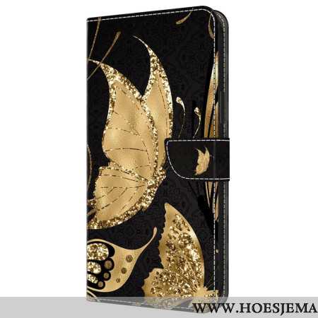 Folio-hoesje Samsung Galaxy A55 5g Telefoonhoesje Gouden Vlinder