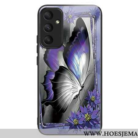 Hoesje Samsung Galaxy A55 5g Paars Vlindergehard Glas Bescherming Hoesje