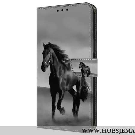 Leren Hoesje Samsung Galaxy A55 5g Zwart Paard Bescherming Hoesje