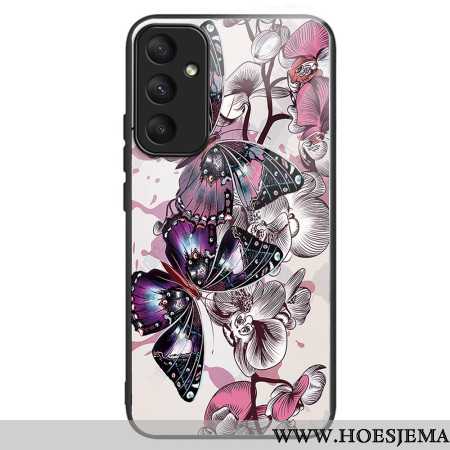 Case Hoesje Samsung Galaxy A55 5g Telefoonhoesje Paarse Vlinders Van Gehard Glas