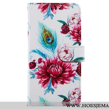 Bescherming Hoesje Samsung Galaxy A55 5g Rode Bloemen Met Riem