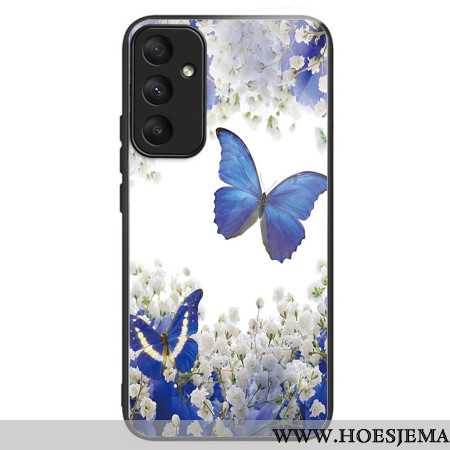 Hoesje Voor Samsung Galaxy A55 5g Blauwe Vlinders Van Gehard Glas