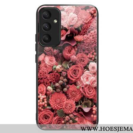 Hoesje Voor Samsung Galaxy A55 5g Gehard Glas Rode En Roze Bloemen