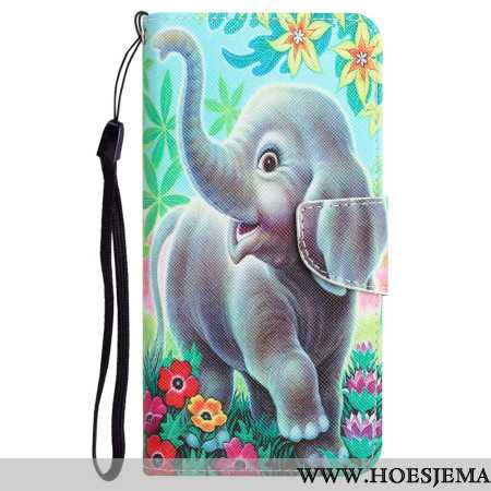 Flip Case Leren Samsung Galaxy A55 5g Olifant Met Riem