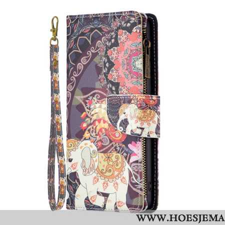 Leren Hoesje Samsung Galaxy S24 5g Tribal Olifant Portemonnee Met Riem