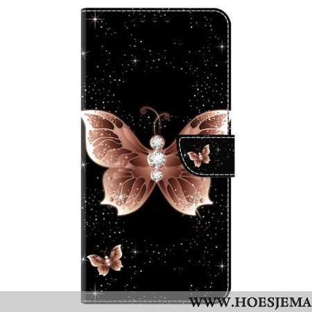 Leren Hoesje Voor Samsung Galaxy S24 5g Roze Diamanten Vlinder