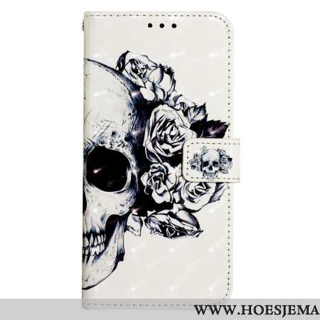 Folio-hoesje Samsung Galaxy S24 5g Telefoonhoesje Gebloemde Schedel Met Riem