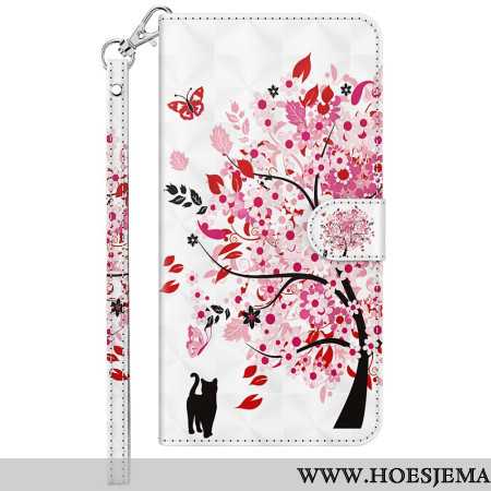 Leren Hoesje Samsung Galaxy S24 5g Rode Boom Met Riem Bescherming Hoesje