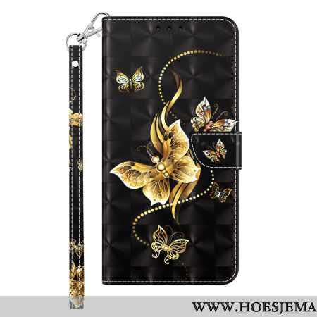 Folio-hoesje Samsung Galaxy S24 5g Telefoonhoesje Gouden Vlinders Met Riem