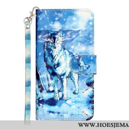 Leren Hoesje Samsung Galaxy S24 5g Sneeuwwolf Met Riem Bescherming Hoesje