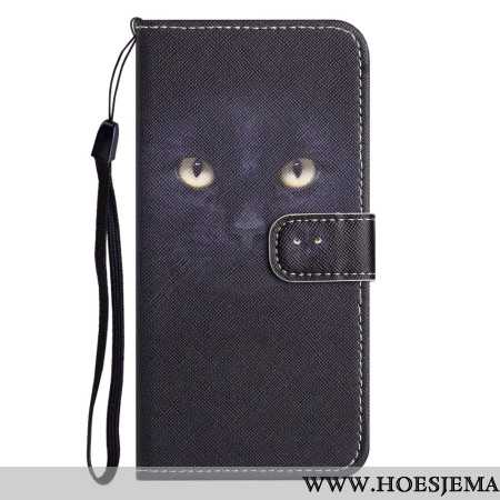 Leren Hoesje Samsung Galaxy S24 5g Zwarte Kattenogen Met Riem Bescherming Hoesje