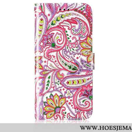 Flip Case Leren Samsung Galaxy S24 5g Roze Bloemmotief Met Riempje