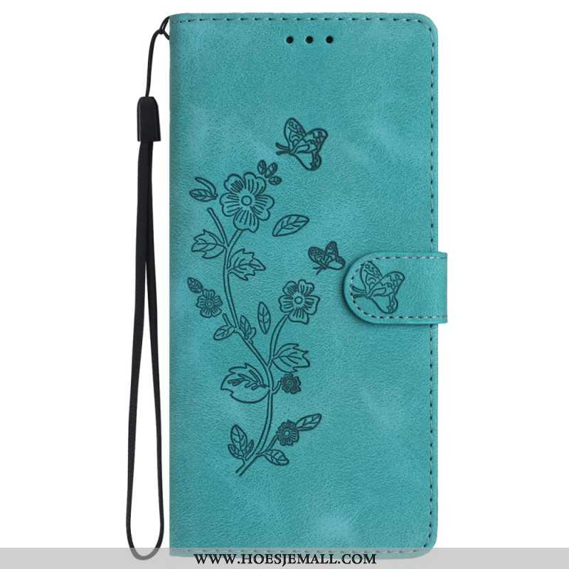 Leren Hoesje Samsung Galaxy S24 5g Discreet Bloemenpatroon Met Riempje Bescherming Hoesje