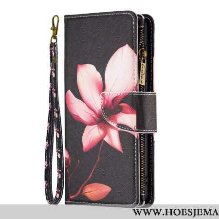 Flip Case Leren Samsung Galaxy S24 5g Roze Bloemenportemonnee Met Bandje