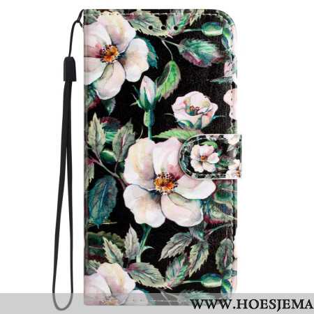 Leren Hoesje Samsung Galaxy S24 5g Magnoliapatroon Met Riem Bescherming Hoesje