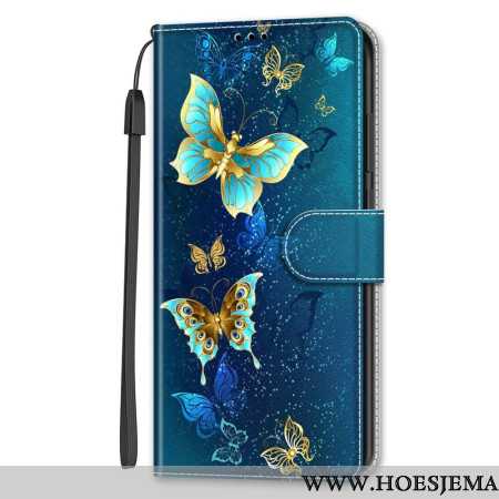 Leren Hoesje Samsung Galaxy S24 5g Twee Vlinders Met Riem Bescherming Hoesje