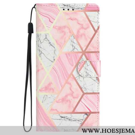 Leren Hoesje Samsung Galaxy S24 5g Roze Marmer Met Riem