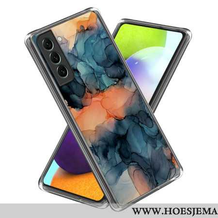 Hoesje Voor Samsung Galaxy S24 5g Oranje Abstract Marmerpatroon