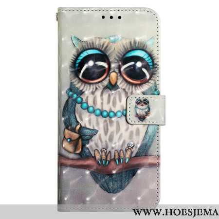 Leren Hoesje Samsung Galaxy S24 5g Grijze Uil Met Riem