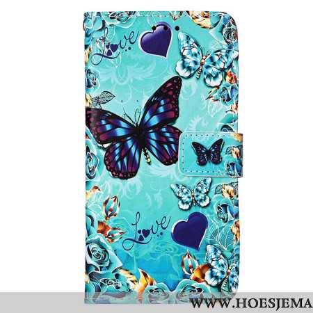 Flip Case Leren Samsung Galaxy S24 5g Vlinders En Harten Met Riempje