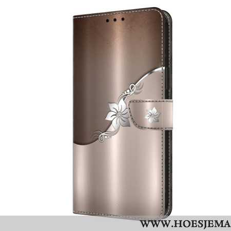 Leren Hoesje Voor Samsung Galaxy S24 5g Zilveren Bloem