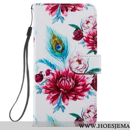 Leren Hoesje Samsung Galaxy S24 5g Kleurrijke Bloemen Met Riempje