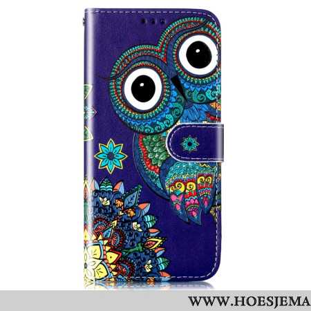 Leren Hoesje Samsung Galaxy S24 5g Blauwe Uil Met Riem Bescherming Hoesje