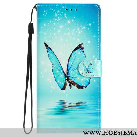 Leren Hoesje Samsung Galaxy S24 5g Blauwe Vlinders Met Riem