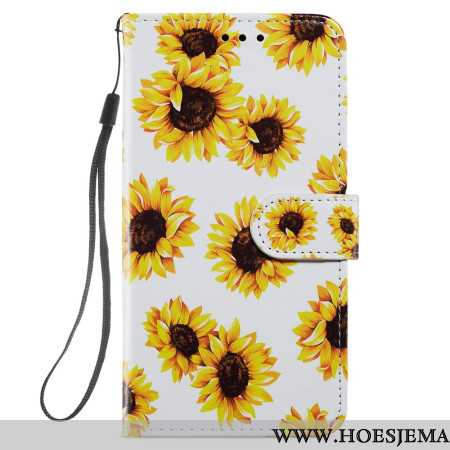 Leren Hoesje Samsung Galaxy S24 5g Riem Zonnebloemen Bescherming Hoesje