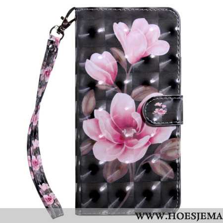 Leren Hoesje Voor Samsung Galaxy S24 5g Roze Bloemenband