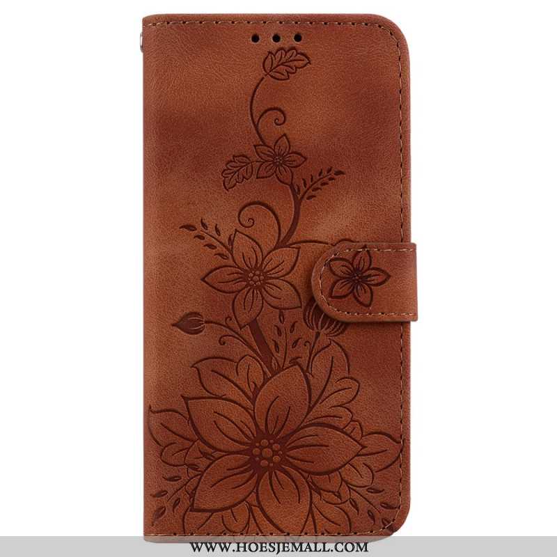 Leren Hoesje Samsung Galaxy S24 5g Bandje Bloemen Bescherming Hoesje