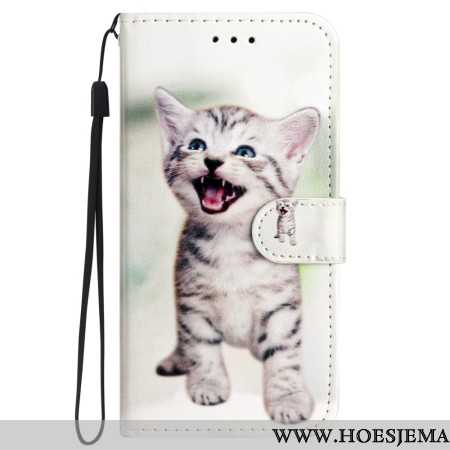 Leren Hoesje Samsung Galaxy S24 5g Grappig Katje Met Riem Bescherming Hoesje