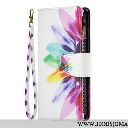 Folio-hoesje Samsung Galaxy S24 5g Telefoonhoesje Portemonnee Met Aquarelbloemen En Riem