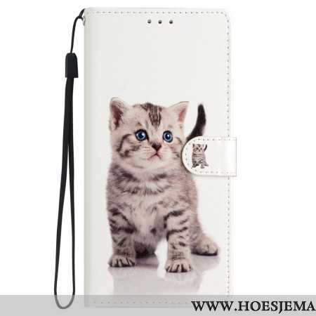 Leren Hoesje Voor Samsung Galaxy S24 5g Schattige Kat Met Riem