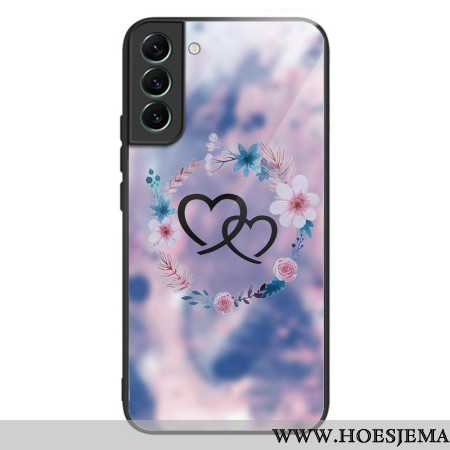 Hoesje Samsung Galaxy S24 5g Harten En Bloemen Van Gehard Glas Bescherming Hoesje