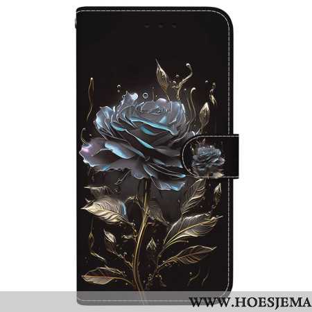 Leren Hoesje Samsung Galaxy S24 Fe Zwarte Roos Met Riem Bescherming Hoesje