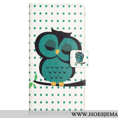 Leren Hoesje Samsung Galaxy S24 Fe Slapende Uil Bescherming Hoesje