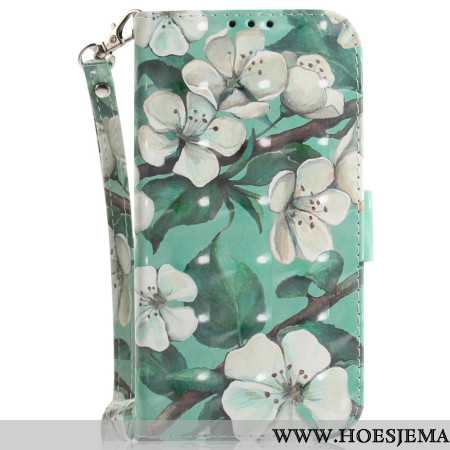 Leren Hoesje Voor Samsung Galaxy S24 Fe Aquarelbloemen Met Riempje