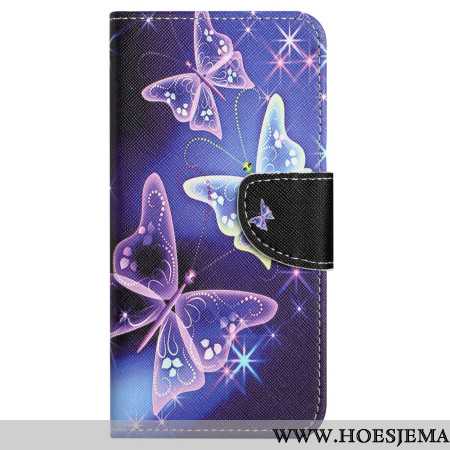 Leren Hoesje Samsung Galaxy S24 Fe Fonkelende Vlinders Bescherming Hoesje