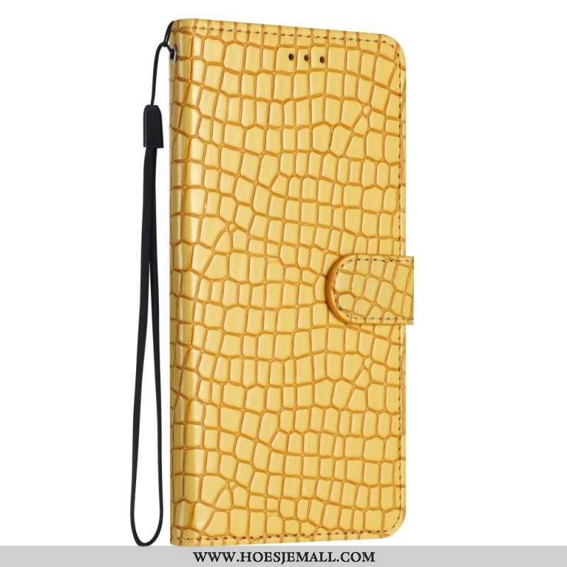 Leren Hoesje Samsung Galaxy S24 Fe Krokodilstijl Met Riem Bescherming Hoesje