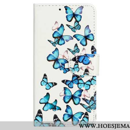 Leren Hoesje Samsung Galaxy S24 Fe Blauwe Vlinders Tijdens De Vlucht