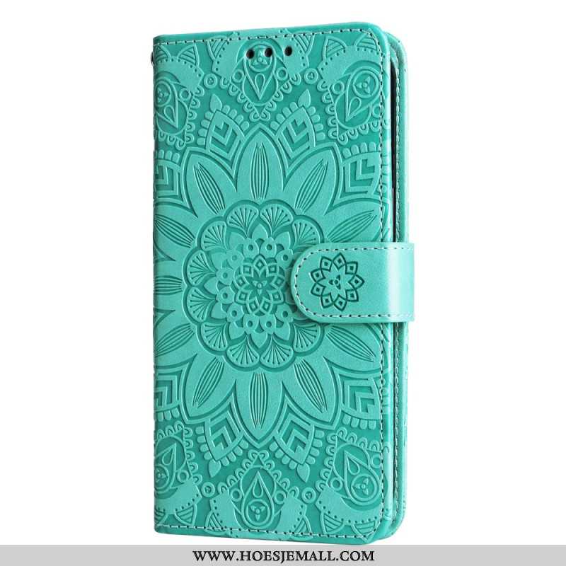 Flip Case Leren Samsung Galaxy S24 Fe Zonnebloempatroon Met Riempje