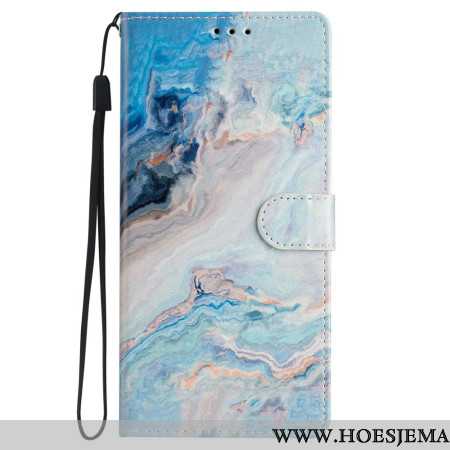 Leren Hoesje Voor Samsung Galaxy S24 Plus 5g Blauw Marmer Met Riem