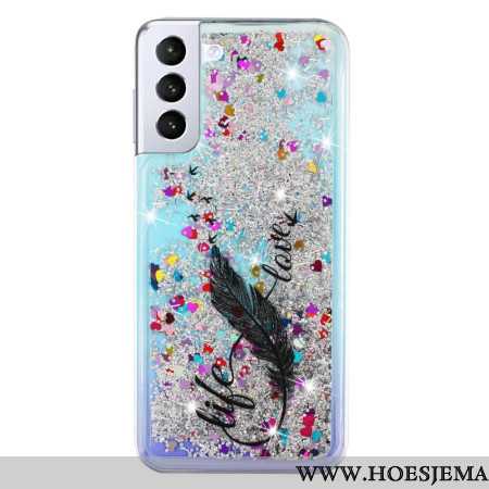 Cover Hoesje Samsung Galaxy S24 Plus 5g Telefoonhoesje Vloeibare Glitter En Veren