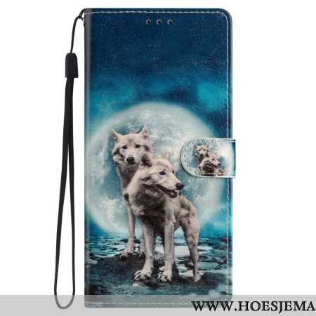 Leren Hoesje Voor Samsung Galaxy S24 Plus 5g Twee Wolven Met Riemen