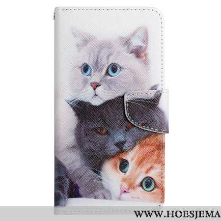 Leren Hoesje Voor Samsung Galaxy S24 Plus 5g Drie Katten Met Riemen