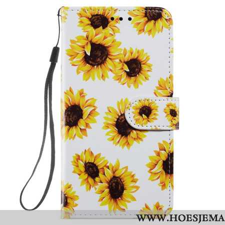 Leren Hoesje Samsung Galaxy S24 Plus 5g Riem Zonnebloemen