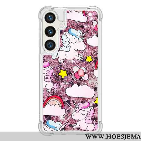 Hoesje Samsung Galaxy S24 Plus 5g Eenhoorns En Wolken Vloeibare Glitters