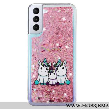 Hoesje Samsung Galaxy S24 Plus 5g Vloeibare Glitter Drie Eenhoorns