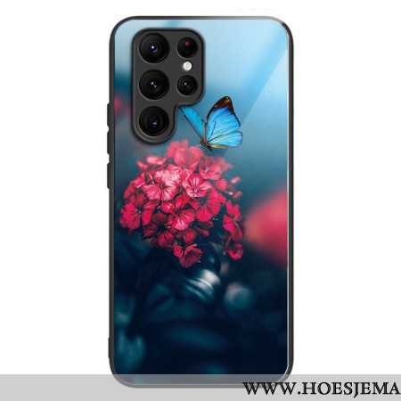 Hoesje Voor Samsung Galaxy S24 Ultra 5g Bloemen En Vlinders Van Gehard Glas